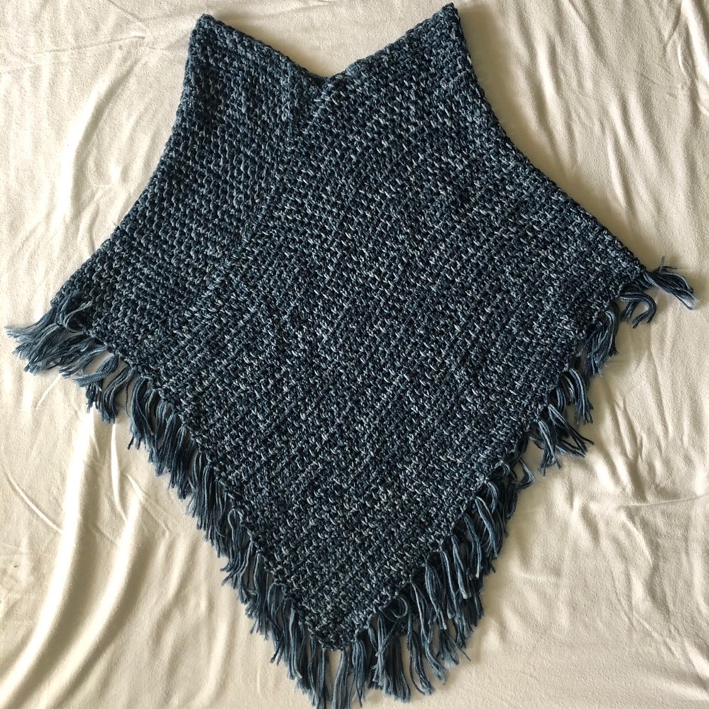 Hand crocheted blue poncho